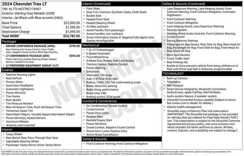 Sterling Gray Metallic 2024 Chevrolet Trax LT