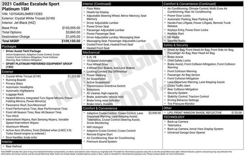 Crystal White Tricoat 2021 Cadillac Escalade Sport Platinum