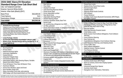 Summit White 2026 GMC Sierra EV Standard Range Elevation