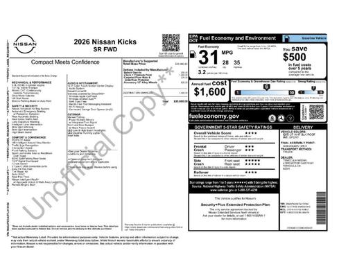 2t Wht Blk Roof 2026 Nissan Kicks SR