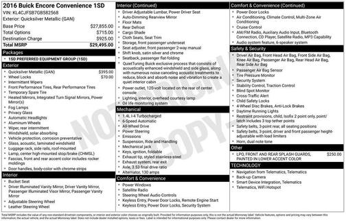 Quicksilver Metallic 2016 Buick Encore Convenience