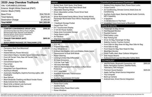 Bright White Clearcoat 2020 Jeep Cherokee Trailhawk