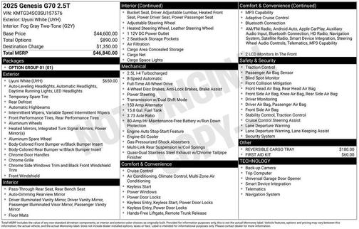 2025 Genesis G70 2.5T AWD