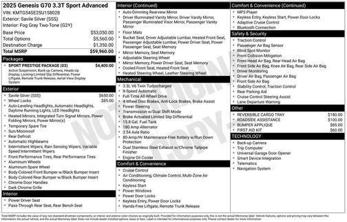2025 Genesis G70 3.3T AWD Sport Advanced
