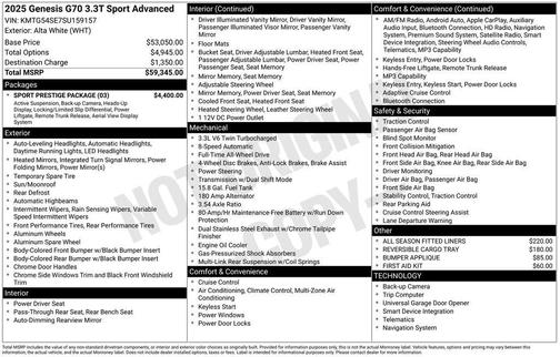 2025 Genesis G70 3.3T AWD Sport Advanced