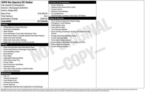 Champagne Gold 2009 Kia Spectra EX