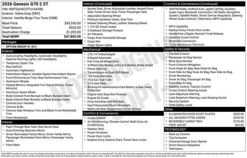 2026 Genesis G70 2.5T AWD