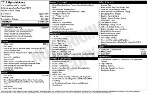 Venetian Red Pearl 2013 Hyundai Azera Base