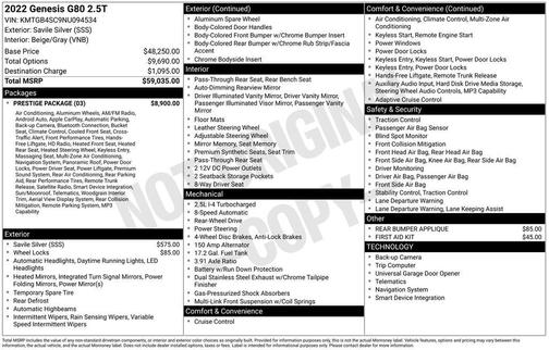 2022 Genesis G80 2.5T RWD