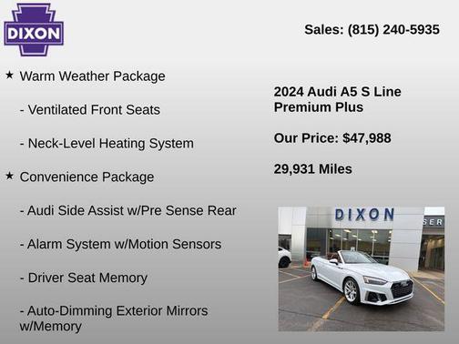 Glacier White Metallic/Black Roof 2024 Audi A5 45 S line Premium Plus