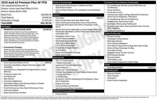 Arrow Gray Pearl Effect 2025 Audi A3 2.0T Premium