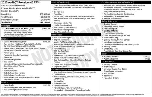 Glacier White Metallic 2025 Audi Q7 45 Premium
