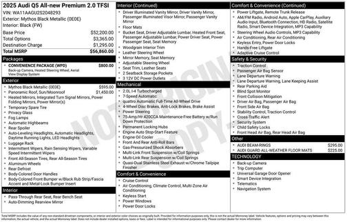 Mythos Black Metallic 2025 Audi Q5 2.0T quattro Premium