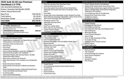 Grenadier Red Metallic 2025 Audi A5 2.0T quattro Premium