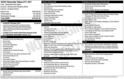 Sterling Gray Metallic 2025 Chevrolet Tahoe Z71