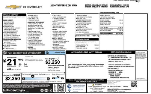 Black Metallic 2026 Chevrolet Traverse Z71