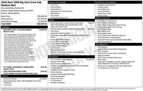 Bright White Clearcoat 2026 RAM 3500 Big Horn Crew Cab 4x4 6'4' Box