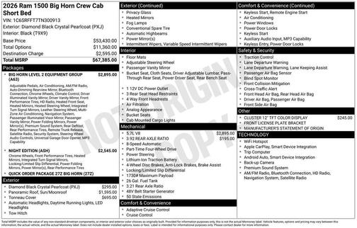 Diamond Black Crystal Pearlcoat 2026 RAM 1500 Big Horn/Lone Star