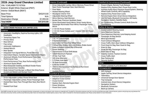 Bright White Clearcoat 2026 Jeep Grand Cherokee Limited