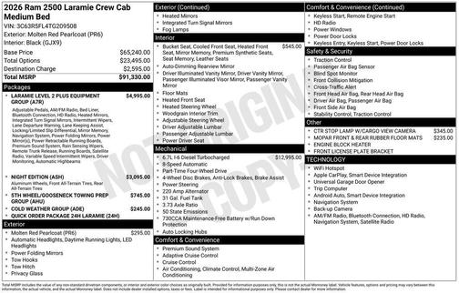 Molten Red Pearlcoat 2026 RAM 2500 Laramie Crew Cab 4x4 6'4' Box