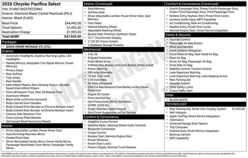 Diamond Black Crystal Pearlcoat 2026 Chrysler Pacifica L