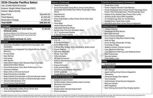 Bright White Clearcoat 2026 Chrysler Pacifica L