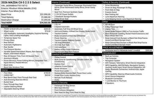 Rhodium White Metallic 2026 Mazda CX-5 2.5 S Select Package