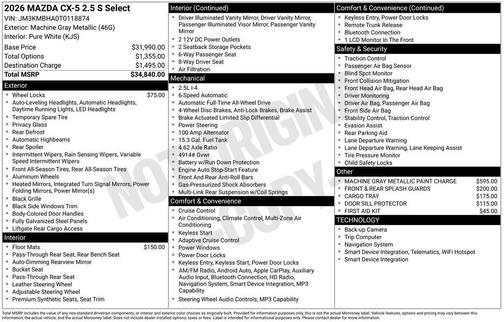 Machine Gray Metallic 2026 Mazda CX-5 2.5 S Select Package