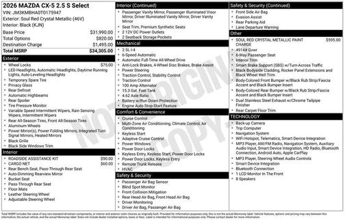 Soul Red Crystal Metallic 2026 Mazda CX-5 2.5 S Select Package