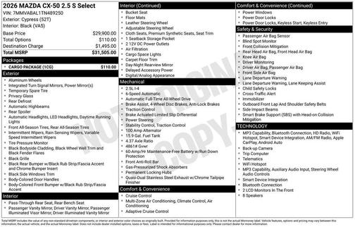 cypress 2026 Mazda CX-50 2.5 S Select Package