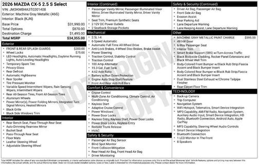 Machine Gray Metallic 2026 Mazda CX-5 2.5 S Select Package