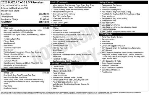 Jet Black Mica 2026 Mazda CX-30 2.5 S Premium Package