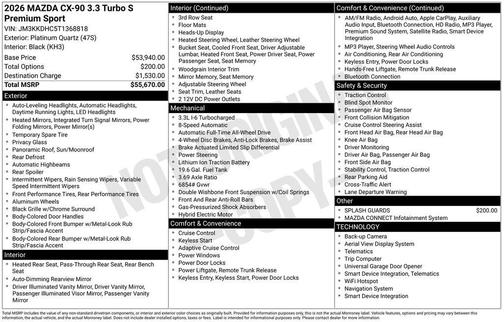 Platinum Quartz 2026 Mazda CX-90 3.3 Turbo S Premium