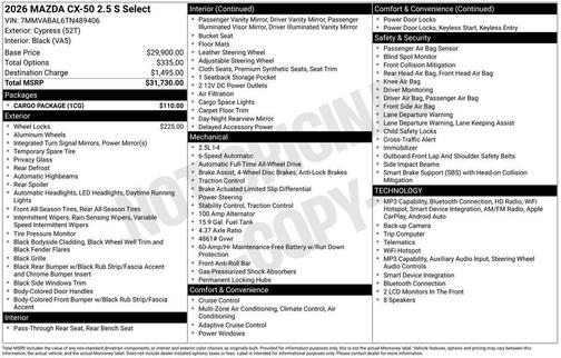 cypress 2026 Mazda CX-50 2.5 S Select Package