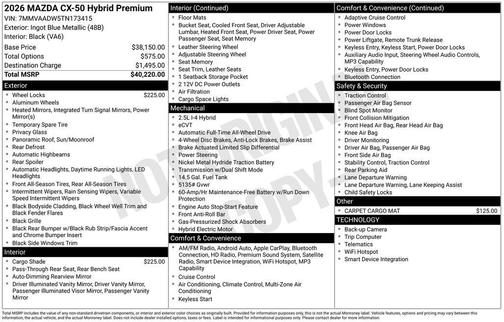 Ingot Blue Metallic 2026 Mazda CX-50 Hybrid Premium