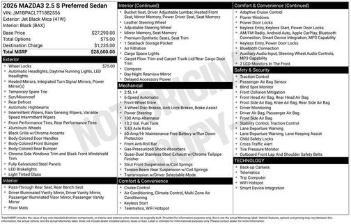 Jet Black Mica 2026 Mazda Mazda3 FWD w/Preferred Package