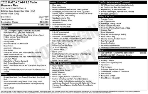 Deep Crystal Blue Mica 2026 Mazda CX-90 3.3 Turbo Premium Plus