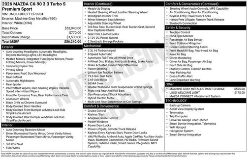 Machine Gray Metallic 2026 Mazda CX-90 3.3 Turbo S Premium