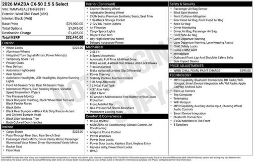 wind chill pearl 2026 Mazda CX-50 2.5 S Select Package