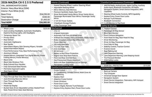 Navy Blue Mica 2026 Mazda CX-5 2.5 S Preferred Package