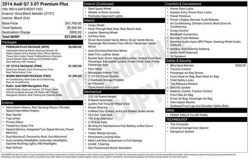 Orca Black Metallic 2014 Audi Q7 3.0T Premium Plus