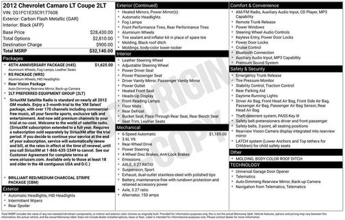 2012 Chevrolet Camaro 2LT