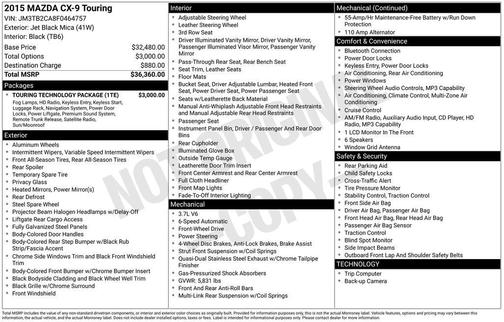 Jet Black Mica 2015 Mazda CX-9 Touring