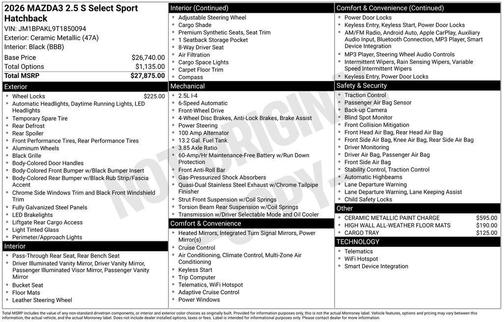 2026 Mazda Mazda3 2.5 S Select Sport