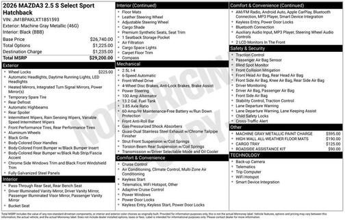 2026 Mazda Mazda3 2.5 S Select Sport