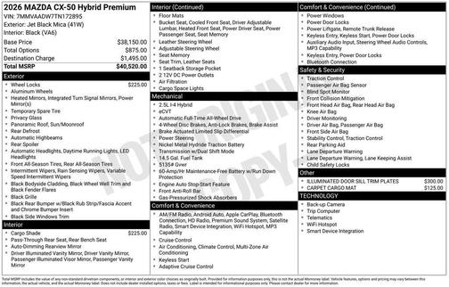 Jet Black Mica 2026 Mazda CX-50 Hybrid Premium