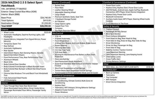 2026 Mazda Mazda3 2.5 S Select Sport