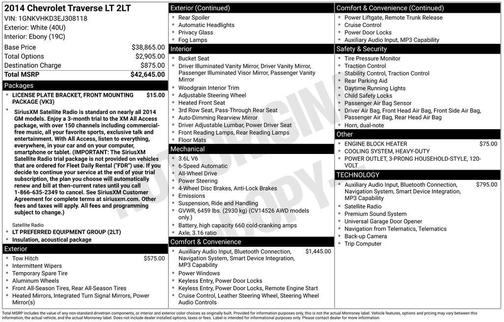 White 2014 Chevrolet Traverse 2LT