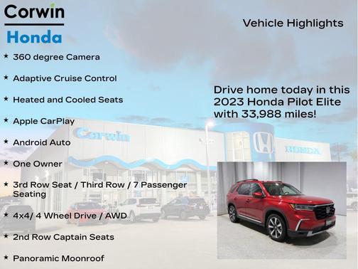 Radiant Red II 2023 Honda Pilot AWD Elite