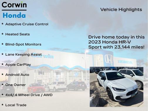 Platinum White Pearl 2023 Honda HR-V AWD Sport